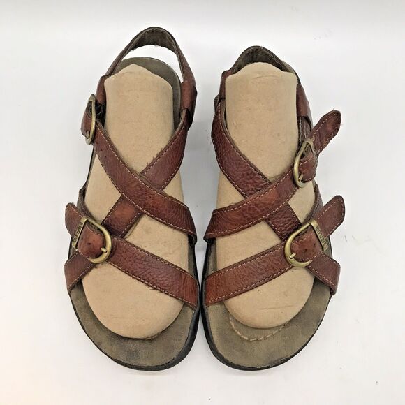 Eastland Brown Leather Ankle Strap Sandals Women's 7.5 Double Buckle Shoes - Picture 5 of 11